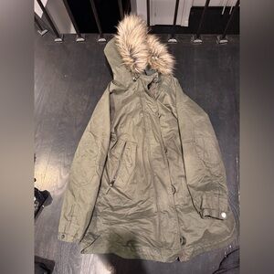 Zara army green winter hooded jacket